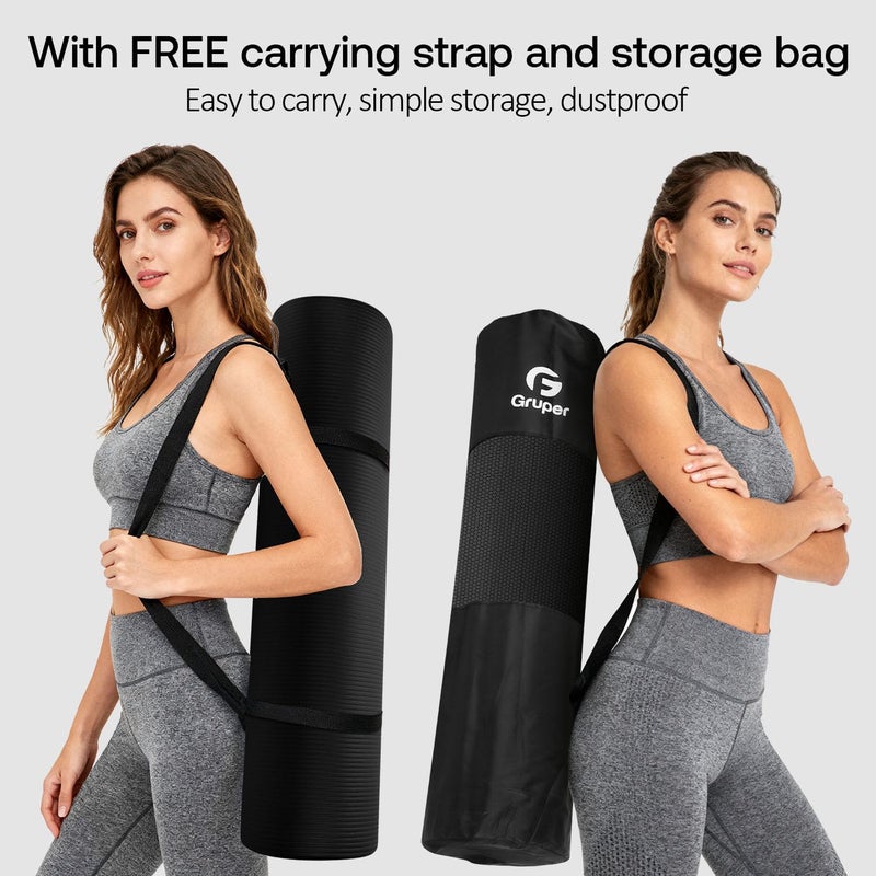 Gruper Thick Yoga Mat Non Slip, Large Size 72" L x 32" W x 0.6" TH, Premium Exercise & Fitness Mat with Carrying Strap and Bag, Workout Mats for Home (Black, 0.6 * 32 * 72 Inches) - Image 5